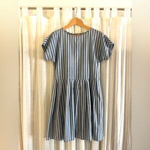 Vintage Oops California Blue Vertical Stripe Cotton Dress